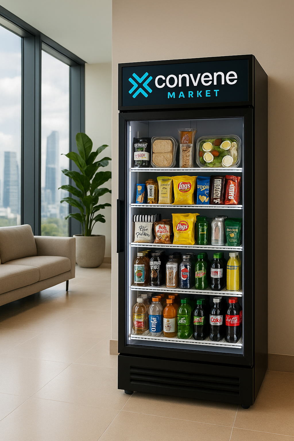 Modern AI-powered smart cooler in office setting