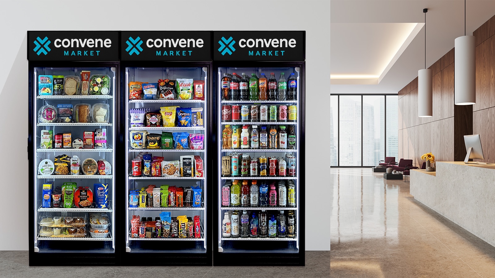 Modern smart vending installation in hotel lobby